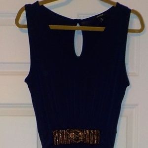 NavyBlue Shimmering wide leg jewel belted jumpsuit